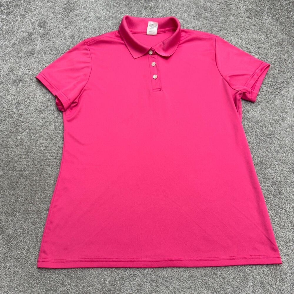 Hanes Cool Dri Active Golf Polo Shirt Womens Large Hot Pink Short Sleeve Top